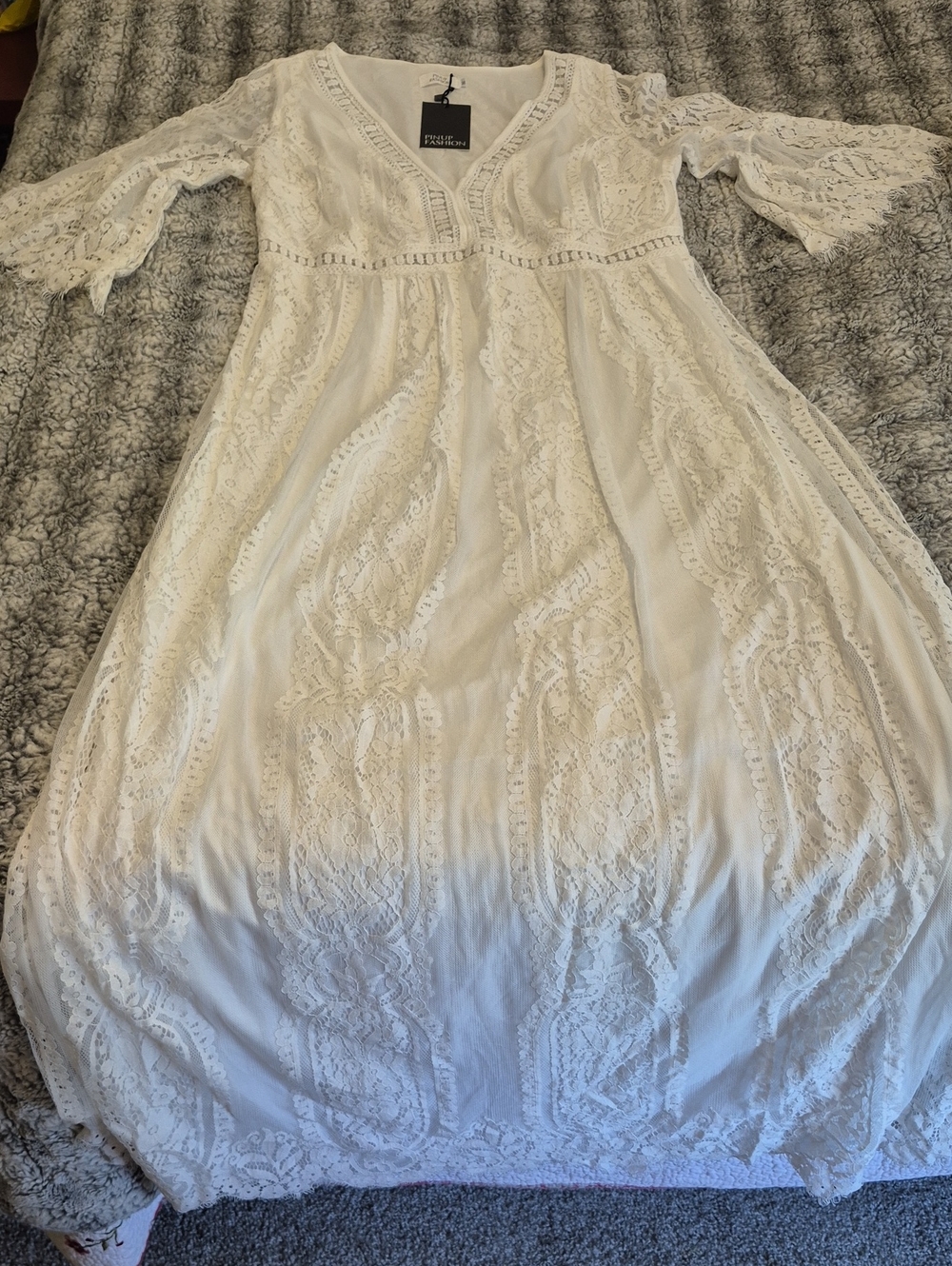 Pinup Fashion 🖤 White Lace Boho Maxi Dress (951)